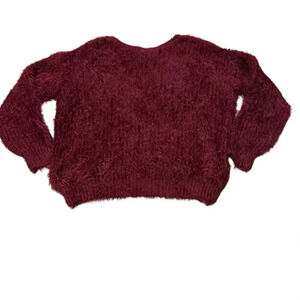 Missguided Fuzzy sweater Small Burgundy Drop Back Oversized Acrylicic & Feathers